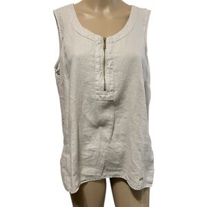 Beige 100% linen sleeveless Top zipper front minimal capsule size L Ellen Tracy
